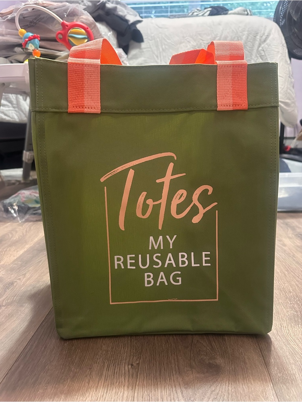 thirty-one Olive Green Tote with Coral Handles - Picture 2 of 4